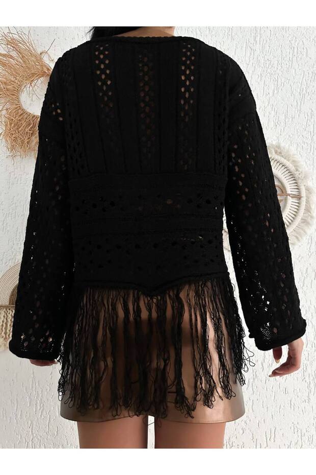 سترة تريكو منقوشة ومخرمة - 4