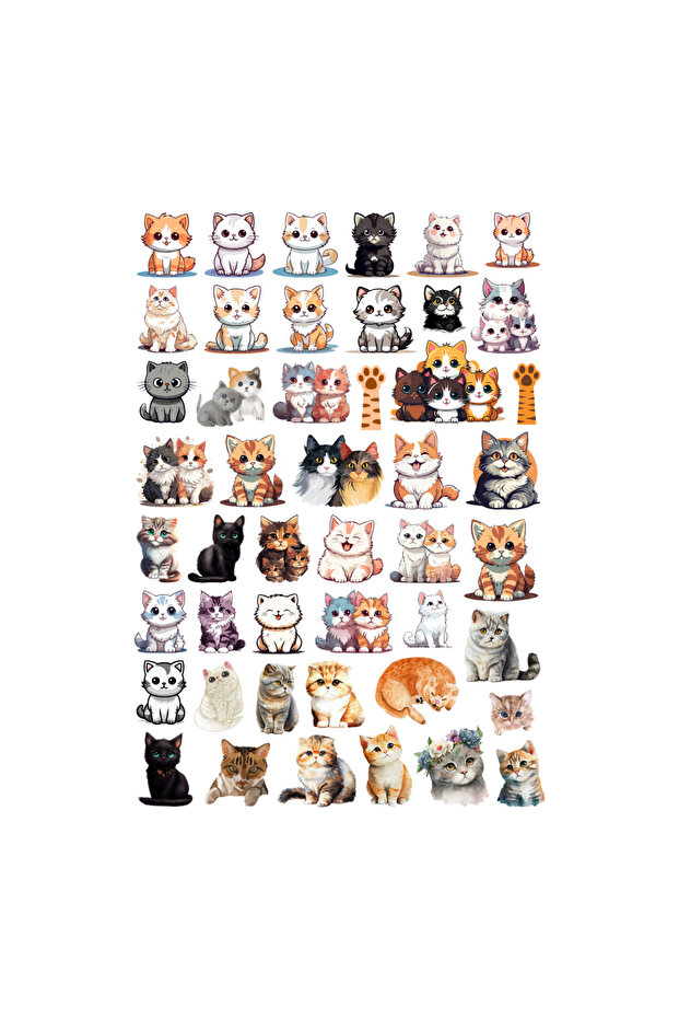 Set of 47 Cute Kittens Sticker - Sticker Set Scrapbook Bullet Journal