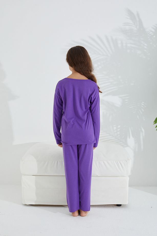 mor Pamuklu Likralı Örme Pijama Takım - 4