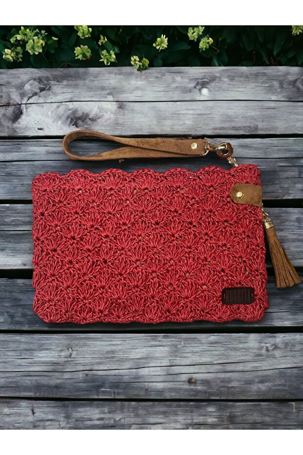 Women's Handmade Cardinal Red Color Clutch Portfolio Bag
