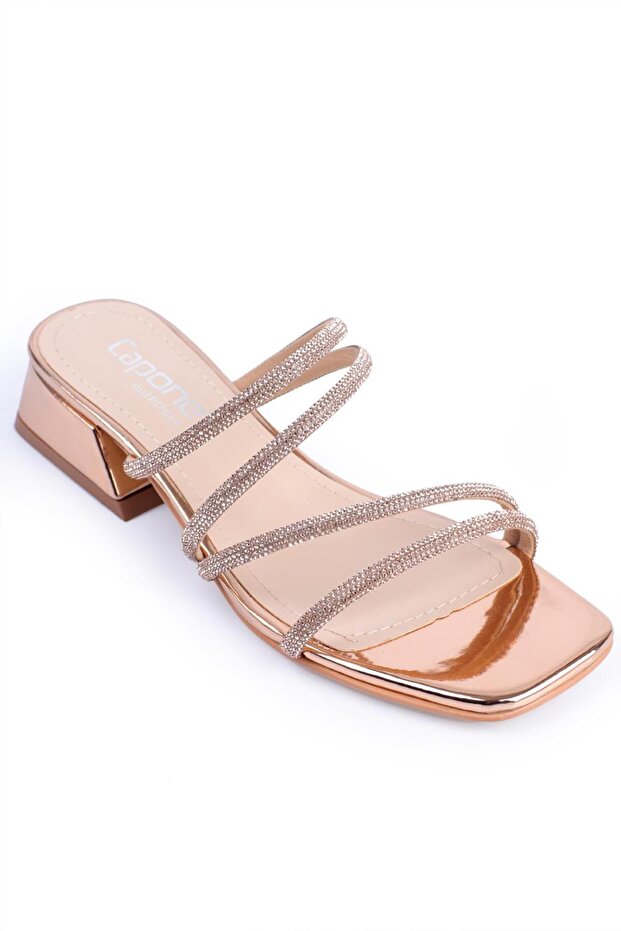 Capone tompa lábujj köves szalagos rövid sarkú tükörszövet rózsa női papucs - 3