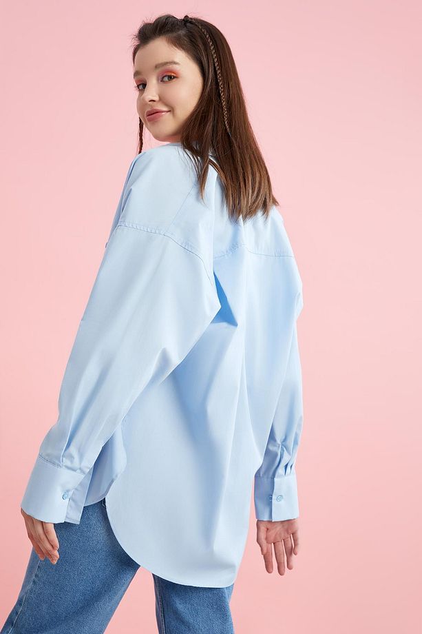 Basic Oversize Fit Poplin Gömlek %100 Pamuk Tunik - 4