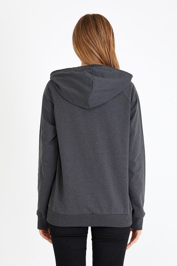 Kadın Antrasit Kapüşonlu Basic Örme Sweatshirt - 6