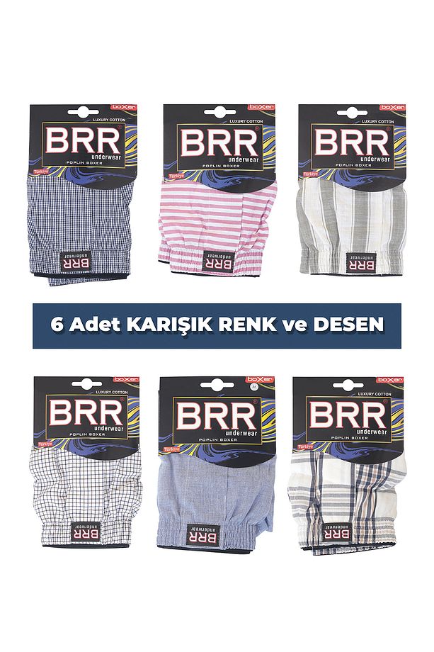 Karışık Renk Erkek 6’lı Paket Pamuklu Poplin Boxer Şort - 7