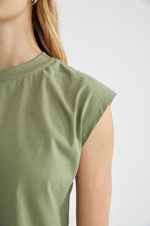 Regular Fit Bisiklet Yaka Basic Yarasa Kollu %100 Pamuk Tişört - 5