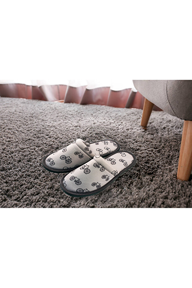 Men's White Bicycle Patterned Soft Sole Home Slippers