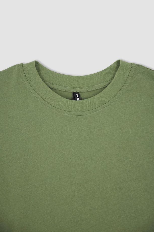 Regular Fit Bisiklet Yaka Basic Yarasa Kollu %100 Pamuk Tişört - 8
