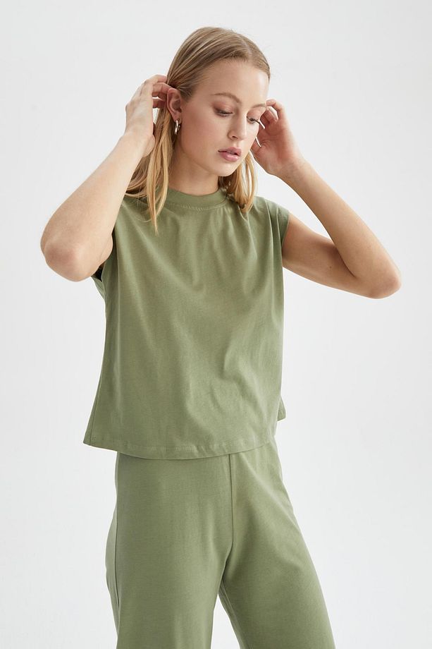 Regular Fit Bisiklet Yaka Basic Yarasa Kollu %100 Pamuk Tişört - 4