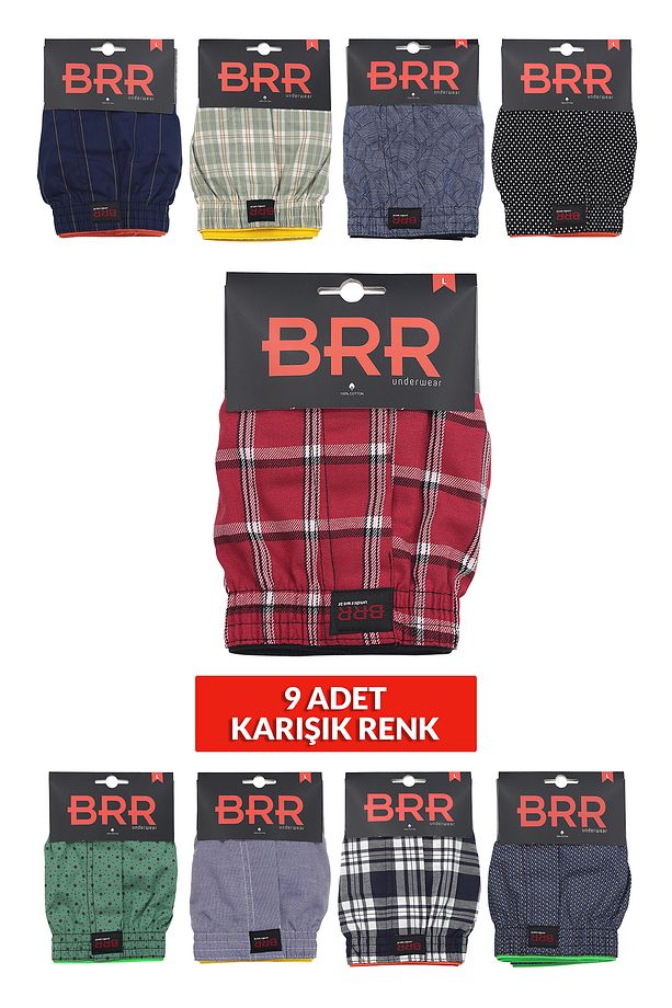 Karışık Renk Ve Desenli 9’lu Paket Pamuklu Poplin Boxer Şort - 5
