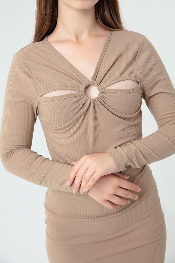 Kadın Vizon Mini Örme Elbise - 4