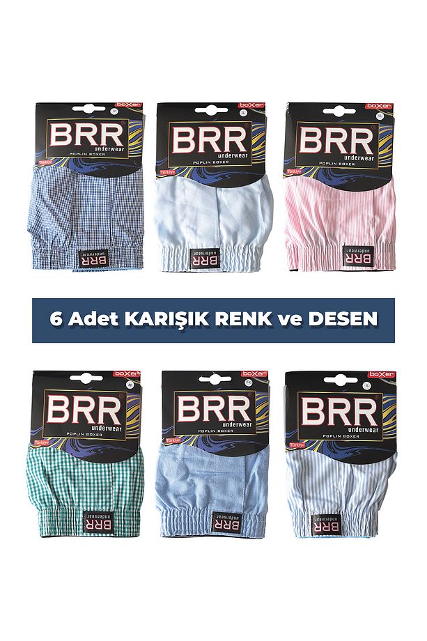 Karışık Renk Erkek 6’lı Paket Pamuklu Poplin Boxer Şort - 6