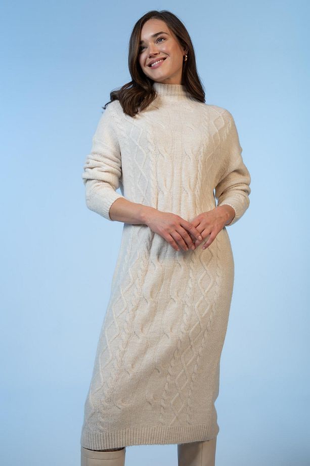 Regular Fit Balıkçı Yaka Örgü Desenli Midi Elbise - 3