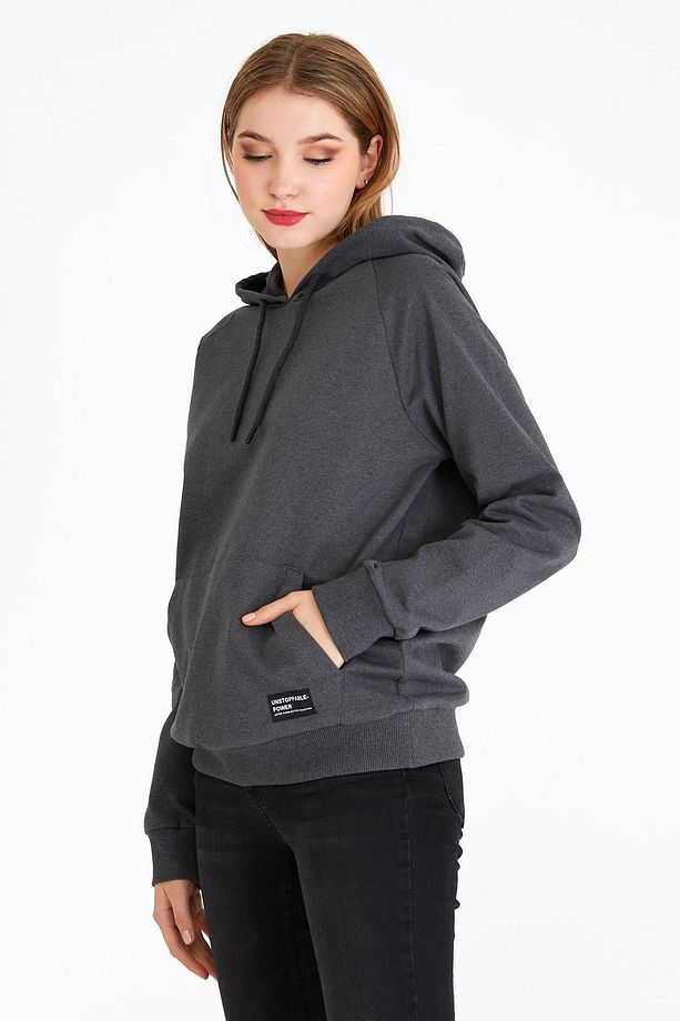 Kadın Antrasit Kapüşonlu Basic Örme Sweatshirt - 3