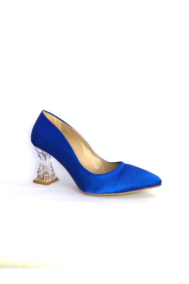 Saks Mavi Saten Şeffaf Topuk Stiletto Ayakkabı - 6