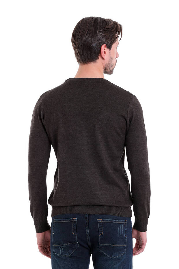 Brown Regular Fit Patterned Crew Neck Woolen Sweater - 5