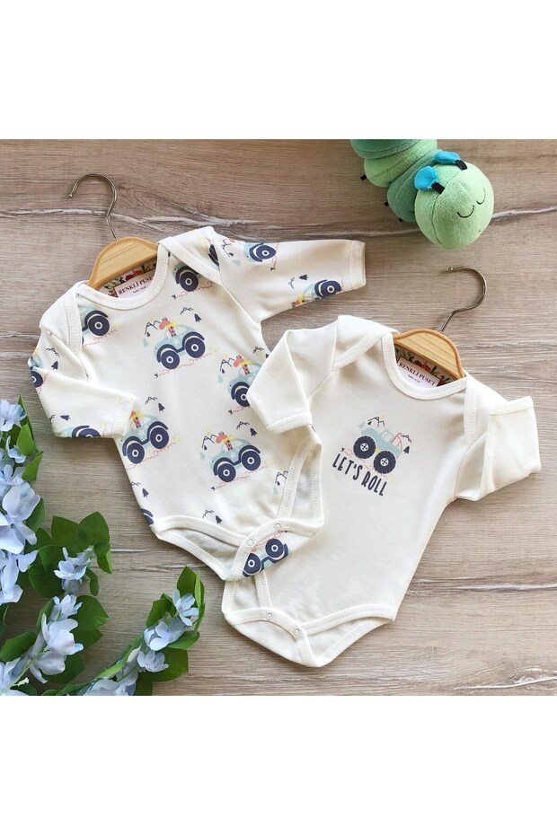 2-Piece Cotton Baby Long Sleeve Bodysuit Set Giraffe Jeep