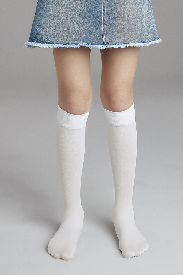 Girl's White Extra Cotton 90 Denier Cotton Knee-Length School Socks 3-Piece