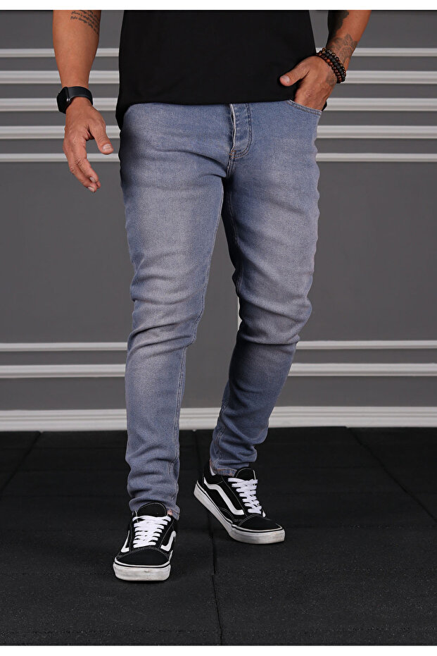 Men's bottoming painted blue jeans