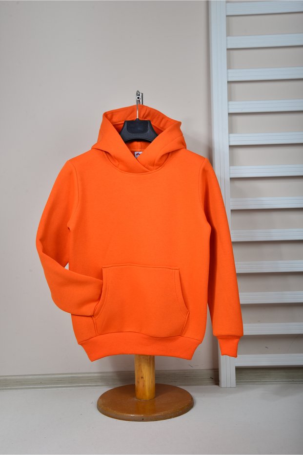 UNISEX KIDS ORANGE HOODED 3 STRING THICK FLEECE SWEATSHIRT