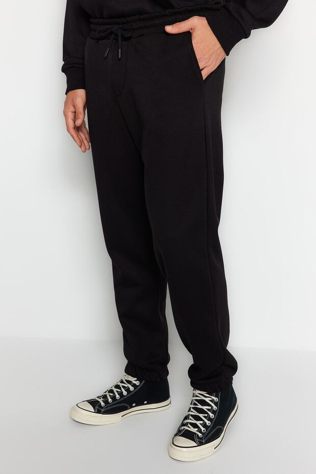 Czarna bluza z kapturem oversize/luźny krój, polarowa podszewka/ciepła bluza dresowa TMNAW24EM00002 - 6