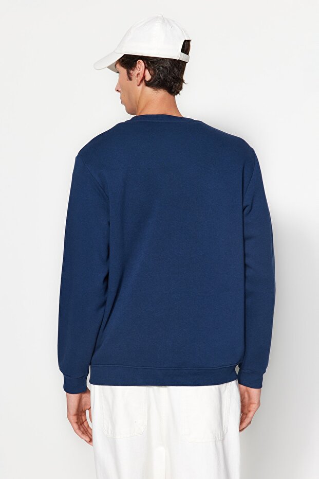 Indigo Regular/Normal Kesim Arma Nakışlı İçi Polar/Sıcak Tutan Sweatshirt TMNAW24SW00127 - 5