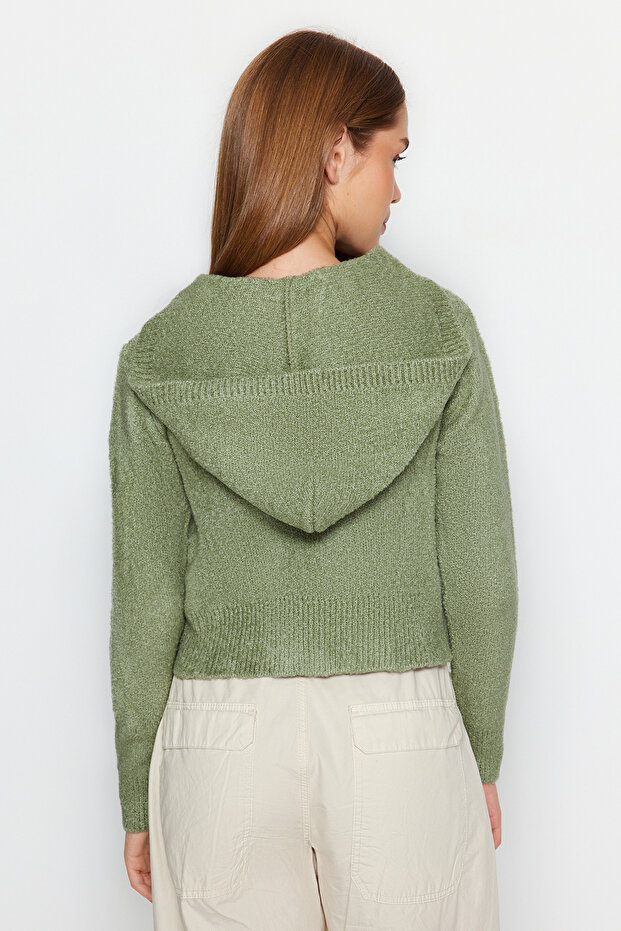 Mint Crop Kapüşonlu Dokulu Fermuarlı Triko Hırka TWOAW24HI00370 - 5