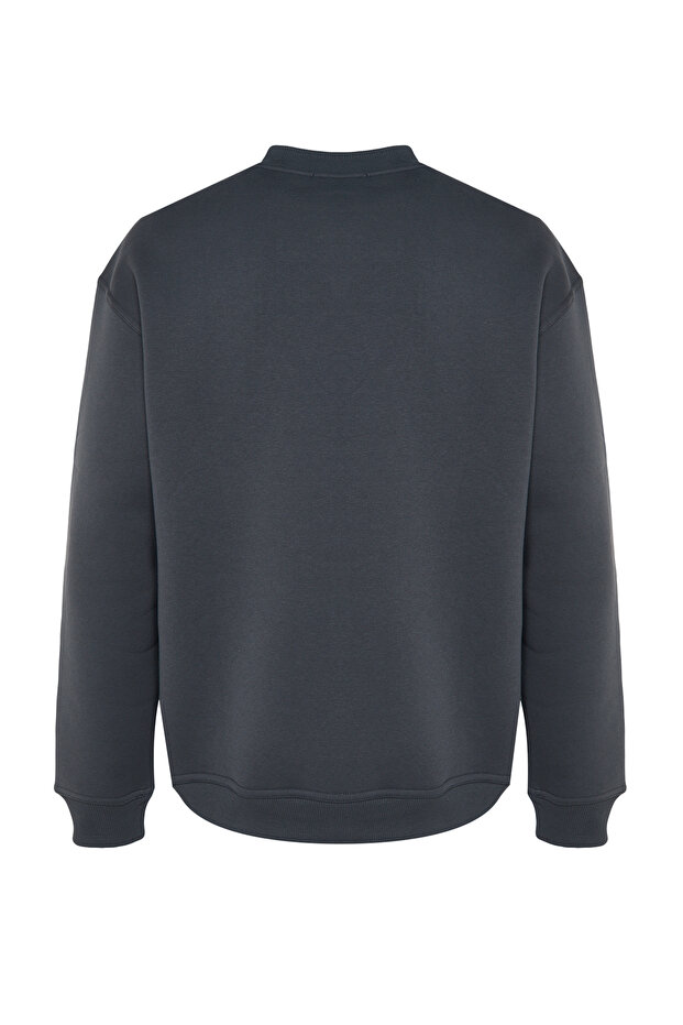 Antrasit Oversize/Geniş Kesim Yarım Balıkçı Yaka Harf Nakışlı Sweatshirt İçi Polarlı TMNAW24SW00046 - 8