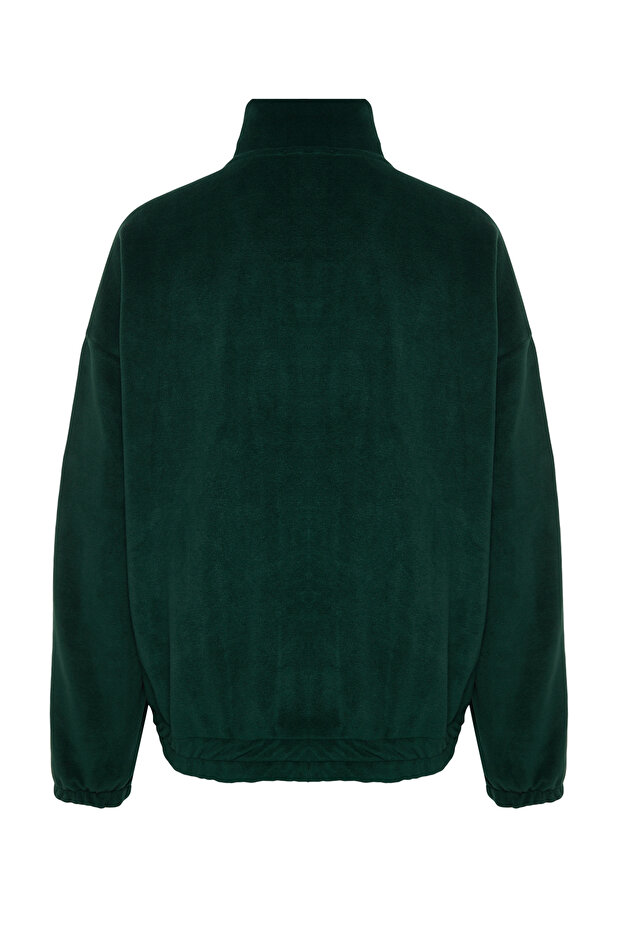 Zümrüt Yeşili Unisex Oversize/Geniş Kesim Dik Yaka Anti-pilling Polar Sweatshirt TMNAW24SW00034 - 9