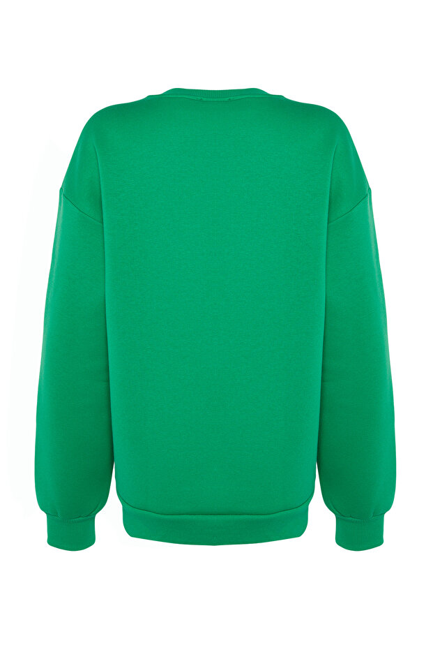 Zielona bluza oversize/wygodny krój podstawowy, okrągły dekolt, gruba/wewnątrz polarowa bluza z dzianiny TWOAW24SW00102 - 8