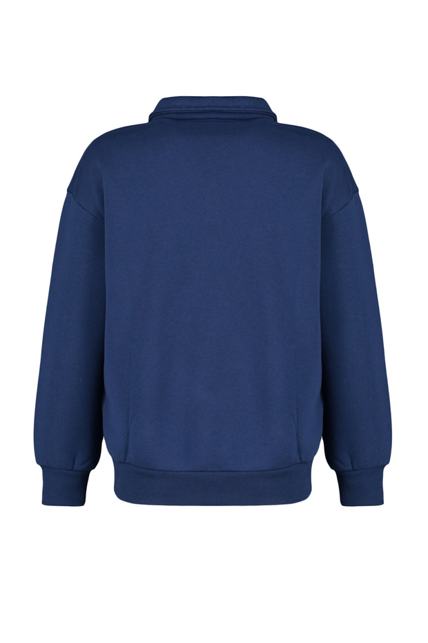 Lacivert Gömlek Yaka Nakışlı Regular Fit Kalın İçi Polarlı Örme Sweatshirt TWOAW24SW00182 - 10