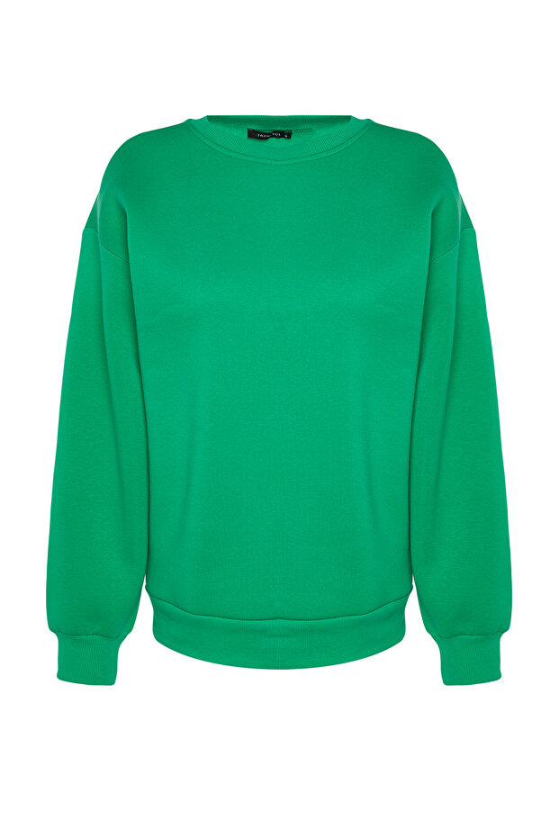 Zielona bluza oversize/wygodny krój podstawowy, okrągły dekolt, gruba/wewnątrz polarowa bluza z dzianiny TWOAW24SW00102 - 6