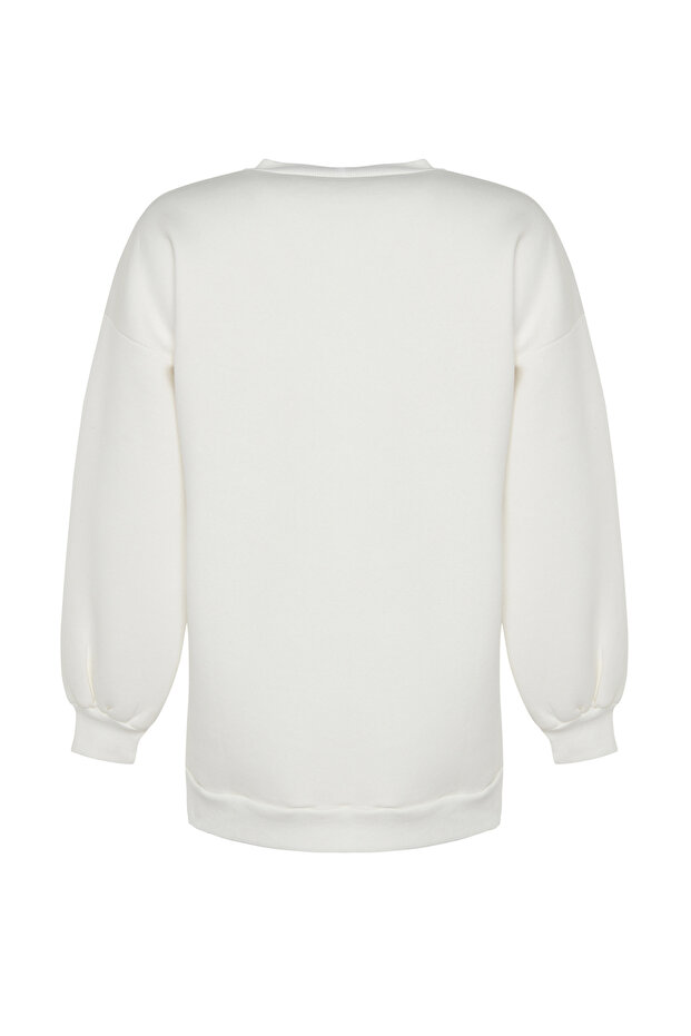 Bluza z dzianiny typu oversize/szeroki ecru, z rozcięciem i szczegółowym grubym polarem wewnątrz TWOAW23SW00195 - 8