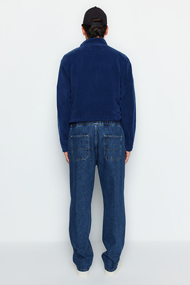 Lacivert Regular Beli Lastikli Jeans Bol Kot Pantolon TMNAW24JE00025 - 5