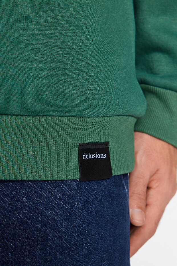Yeşil Regular/Normal Kesim Kapüşonlu İçi Polar/Sıcak Tutan Pamuk Sweatshirt TMNAW24SW00121 - 4