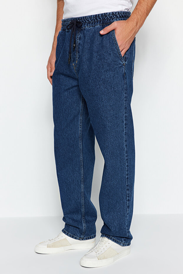 Lacivert Regular Beli Lastikli Jeans Bol Kot Pantolon TMNAW24JE00025 - 1