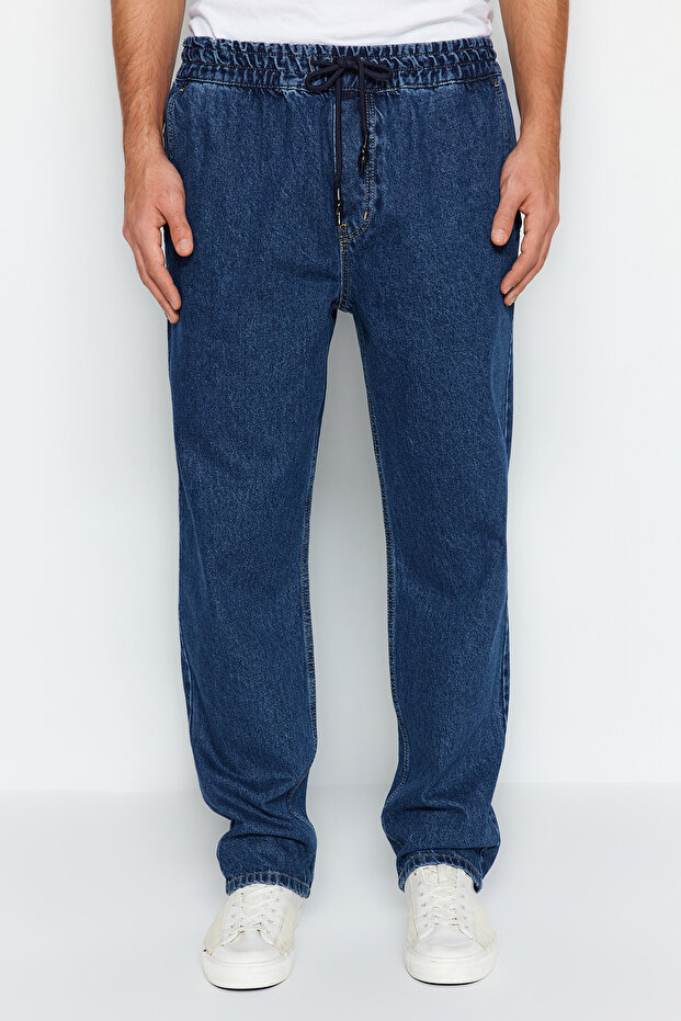 Lacivert Regular Beli Lastikli Jeans Bol Kot Pantolon TMNAW24JE00025 - 4