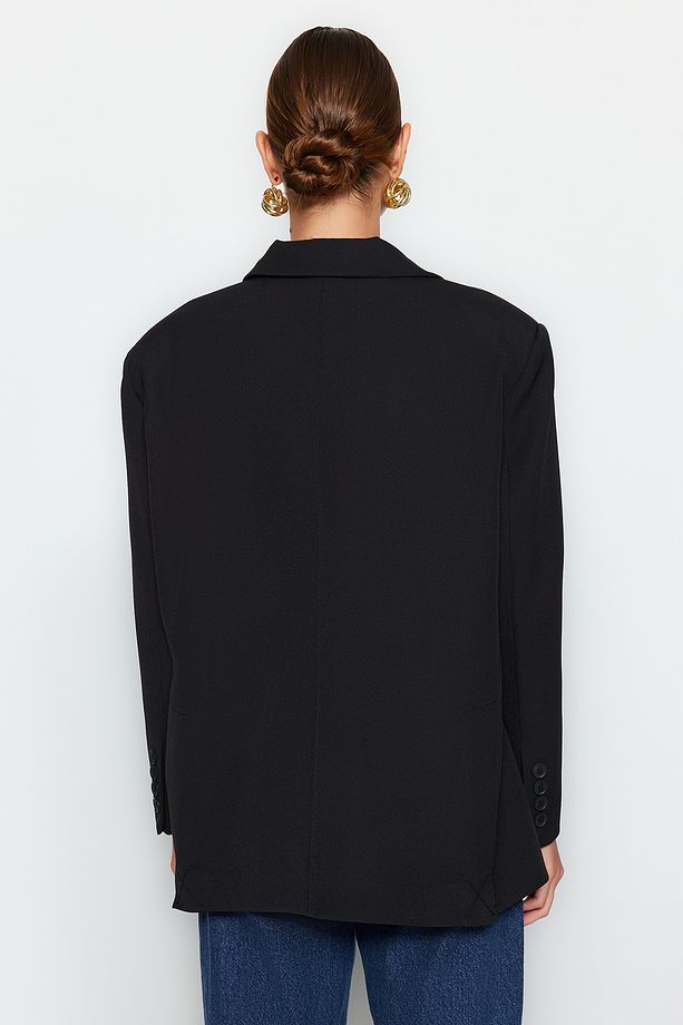 Siyah Dokuma Ekstra Oversize Blazer Ceket TWOAW24BC00107 - 7