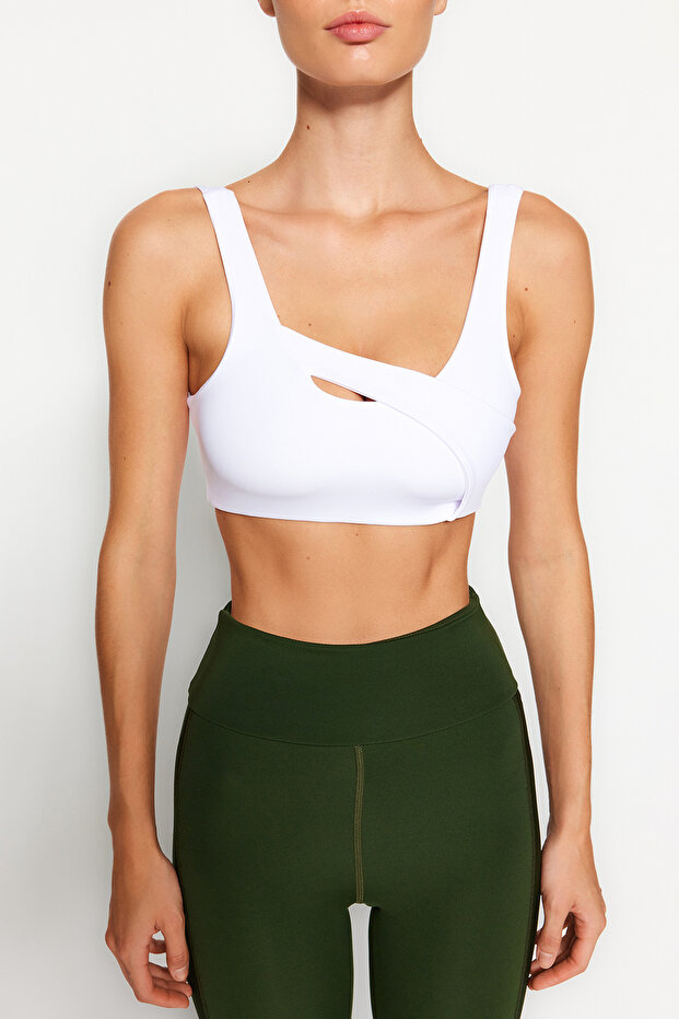 Beyaz Orta Destekli/Şekillendirici Cut Out Detaylı Kalın Askılı Örme Spor Sütyeni THMAW24SS00011 - 3