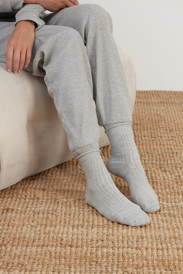 Çok Renkli 3'lü Paket Pamuklu Örme Soket Çorap THMAW23CO00115 - 4