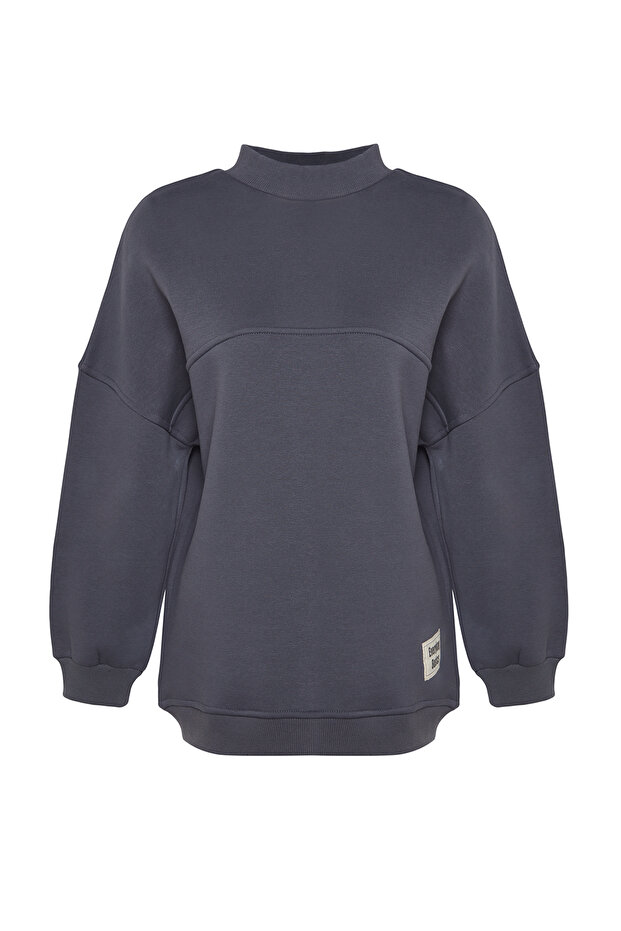Antrasit Oversize Örme İçi Polarlı Tüylü Sweatshirt TCTAW24TW00022 - 8