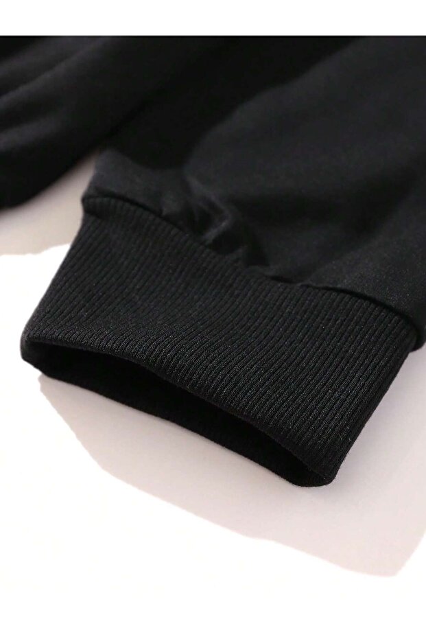 Goth Guys Slogan & Skull Print Pullover Siyah - 4