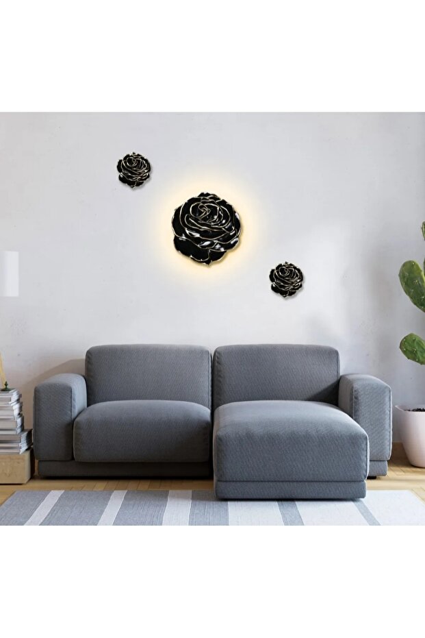 Dekoratif gül LED'li pilli aydınlatma aplik siyah - 2