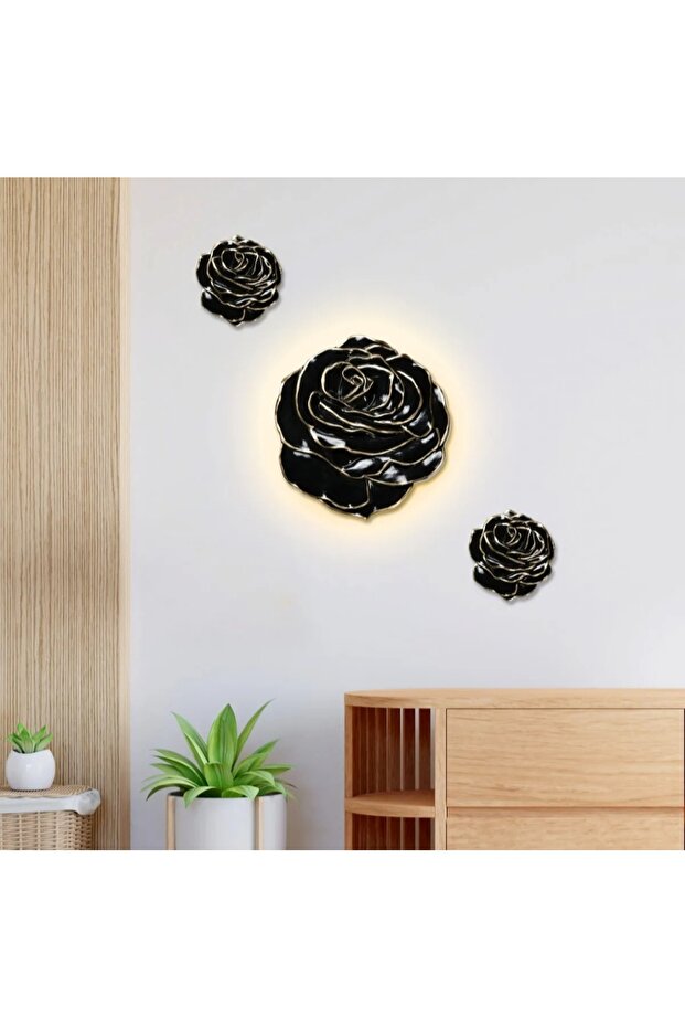 Dekoratif gül LED'li pilli aydınlatma aplik siyah - 3