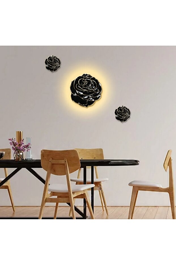 Dekoratif gül LED'li pilli aydınlatma aplik siyah - 1