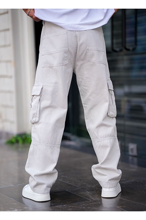 Erkek Kargo Cep Baggy Pantolon Gri Rengi - 4