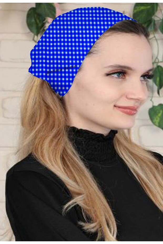 Hair Bandana Plaid Dark Blue