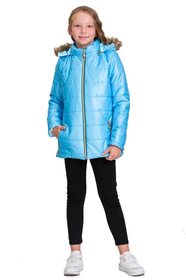 Fur Girl's Puffer Coat with Pockets and Hood