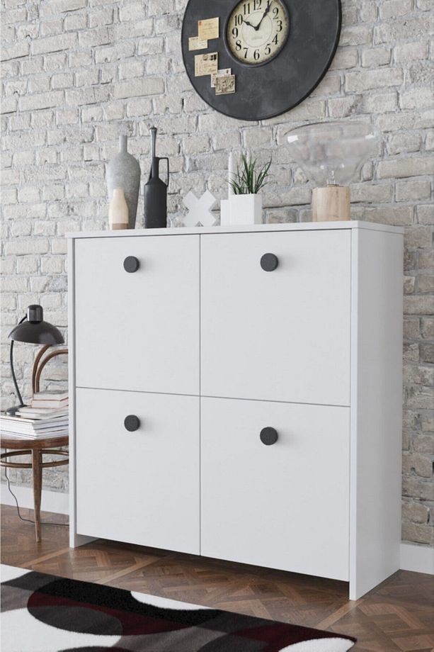 4 Kapaklı 4 Raflı Modern Dekoratif Dolap- Beyaz - 3
