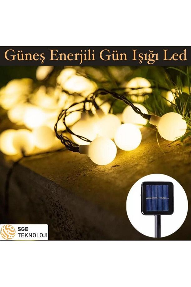 Opak Güneş Enerjili 7 Metre 50 Led Sarı Bahçe Teras Parti Balkon Süsü Aydınlatma Lambası - 3