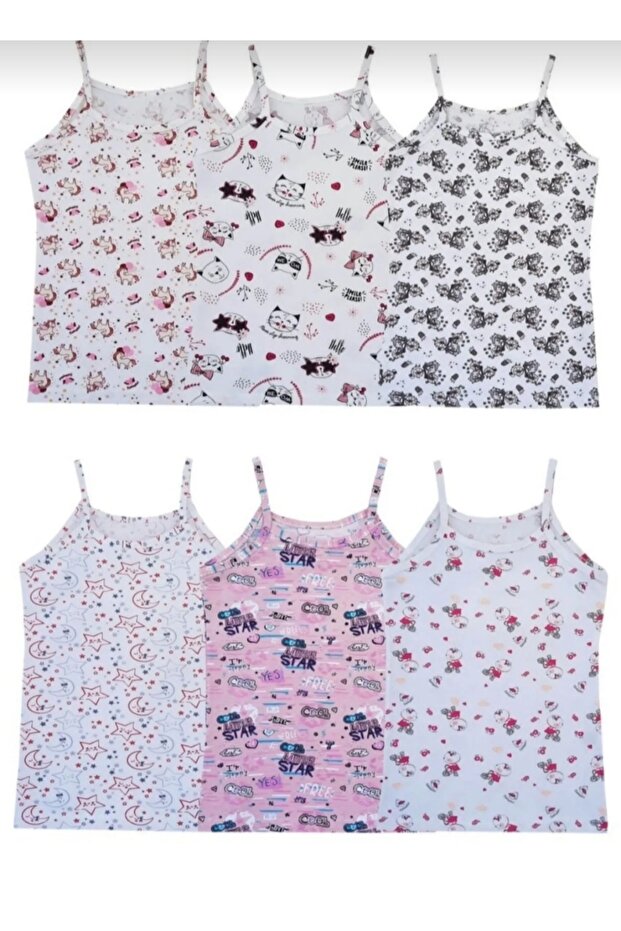 قميص داخلي منقوش بحزام سلسلة للفتيات مكون من 6 قطع - 1